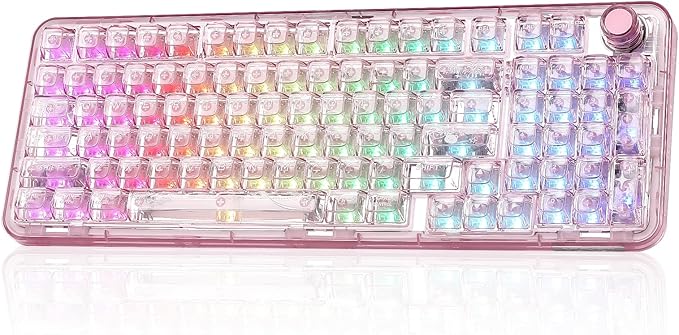 YUNZII X98 QMK/VIA Wireless Mechanical Gaming Keyboard with Knob,Tri-Mode BT5.0/USB-C/2.4GHz Hot Swappable Keyboard,Pre-lubed Switches Gasket Mount RGB Backlit for Wins/Mac (Pink, Snow Switch)