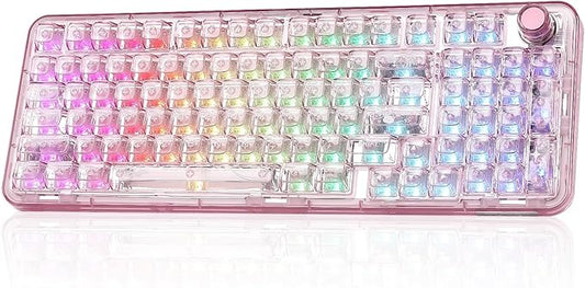 YUNZII X98 QMK/VIA Wireless Mechanical Gaming Keyboard with Knob,Tri-Mode BT5.0/USB-C/2.4GHz Hot Swappable Keyboard,Pre-lubed Switches Gasket Mount RGB Backlit for Wins/Mac (Pink, Snow Switch)