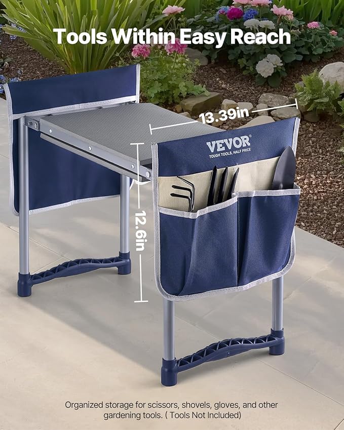 VEVOR Garden Kneeler and Seat Heavy Duty, Portable Garden Stool with 11'' EVA Kneeling Pad and 2 Tool Bags, Folding Garden Bench to Relieve Knee & Back Pain, Great Gifts for Seniors, Family Gardeners