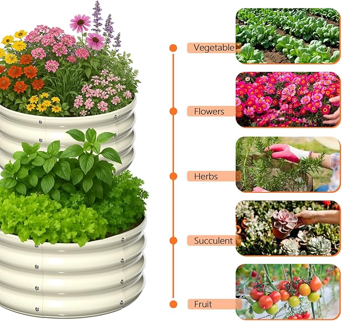 VINGLI 2 PCS Galvanized Raised Garden Beds Outdoor, 2x2x1ft Round Raised Planter Boxes Outdoor, Metal Raised Garden Bed for Vegetables (White)