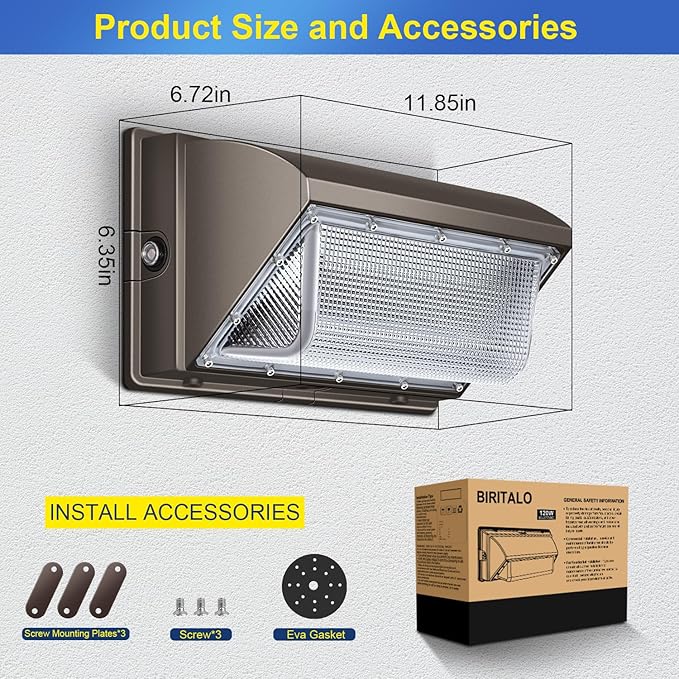 LED Wall Pack Light 500W Equivalent 18000LM LED Flood Security Light Dusk to Dawn Photocell 5000K 120W 100-277V Outdoor Wall Mount Lighting Commericial IP65 Waterproof for Yard Garage 4 Pack
