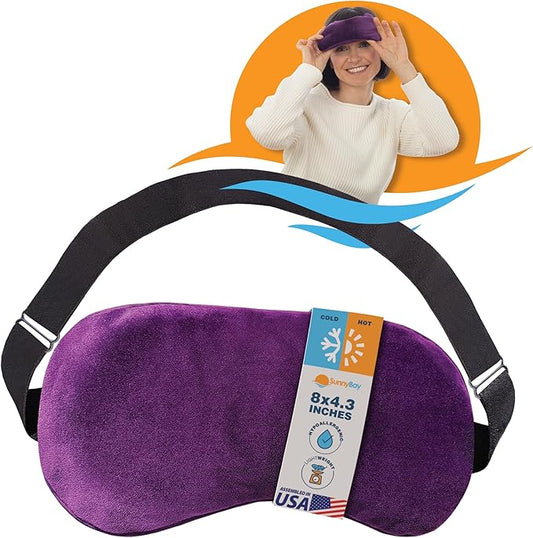 SunnyBay Microwavable Heated Eye Mask for Dry Eyes, Moist Cold and Warm Compress for Eyes with Elastic Strap and Unscented Hydra Bead Filling, Washable Soft Plush Material, 7.9 x 4.3 Inches