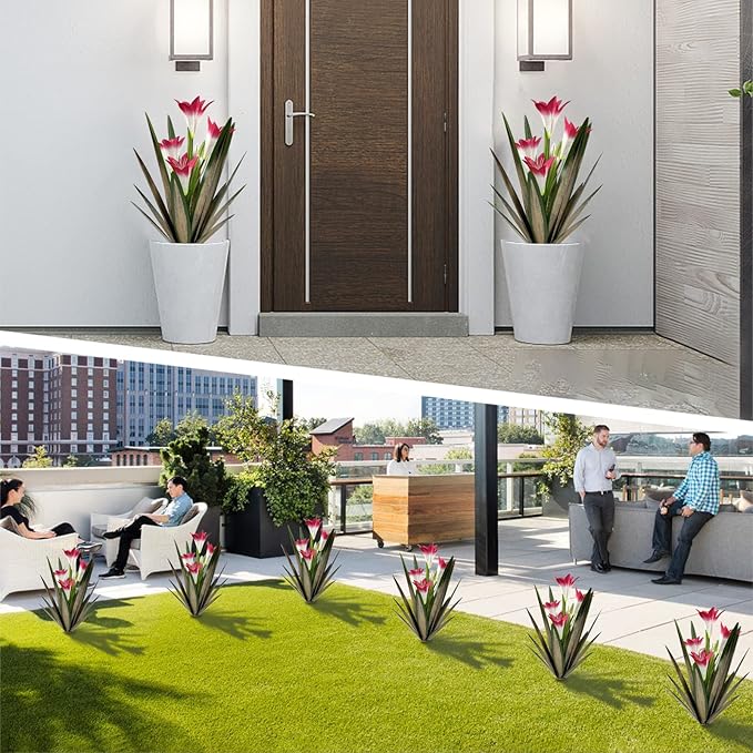 Homight Metal Agave Plant Outdoor Decoration Lily Mexican Yard Art Garden Gift - 3 Big Red Lilies