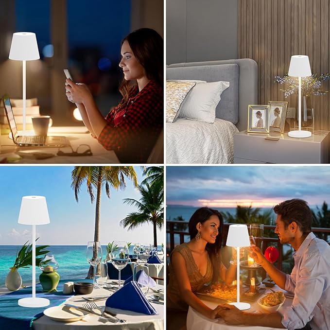 Ralaby IP54 Cordless Table Lamps Portable Rechargeable Battery Operated Lamp, Modern Aluminum Dimmable Indoor/Outdoor Cordless Desk Lamp for/Restaurant/Bar/Cafe/Bedroom (2 Pack,White,4800mAh)