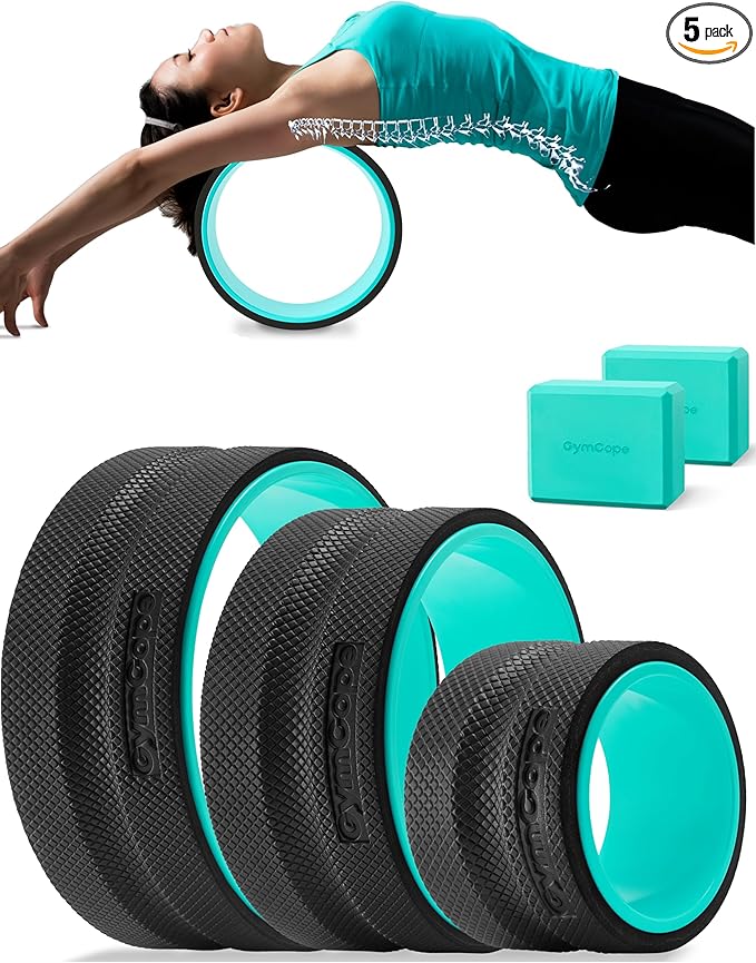 Back Roller Wheel Set of 3 with 2 Yoga Blocks – Foam Back Stretcher for Pain Relief, Spine Cradle Deep Tissue Massage Roller for Stretching & Physical Therapy