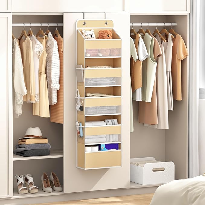 1 Pack 5-Tier Over the Door Organizer, Heavy-Duty Large Deep Pocket Hanging With 5 Large Front & 6 Side Pockets With for Pantry, Kitchen, Bathroom, Dorm, Beige