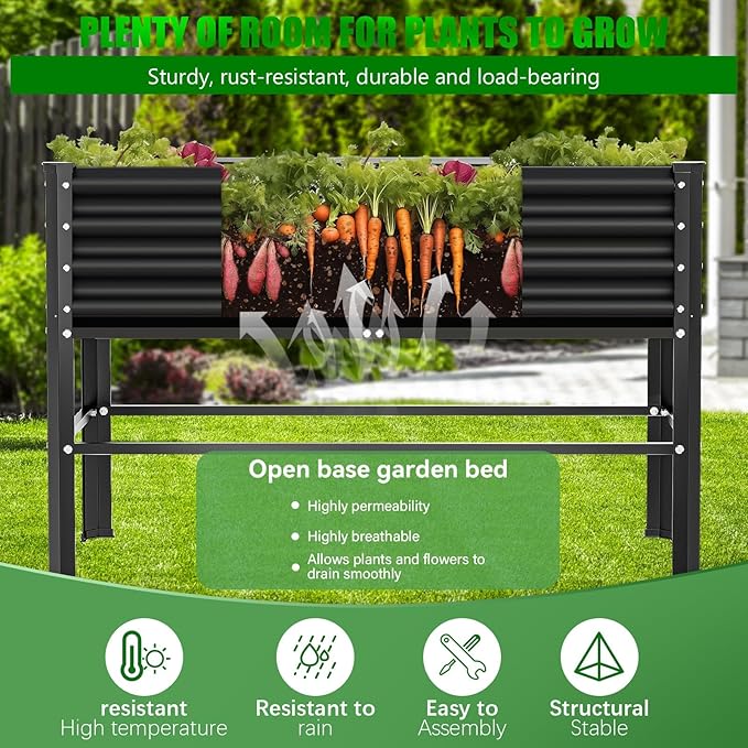 Galvanized Raised Garden Bed with Legs,48×24×32in Large Metal Elevated Raised Planter Box ,Raised Garden Bed,600lb Capacity with Drainage Holes for Vegetables Lawn Green Flowers, Fruits, Terrace