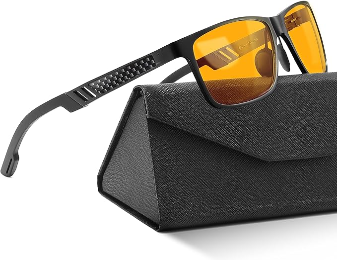 Carbon Blue Light Blocking Glasses Men for Computer, Gaming, Metal Frame Green Light Protection Night Driving Glasses for Man