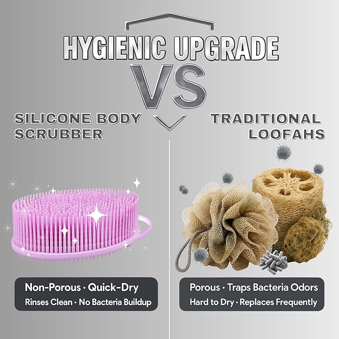 Avilana Silicone Body Scrubber – Gentle Shower Brush & Loofah Alternative- Food Grade & Lab Tested – Fast-Drying, Hygienic, BPA-Free Silicone Body Gentle Exfoliator (Blue, Exfoliate)