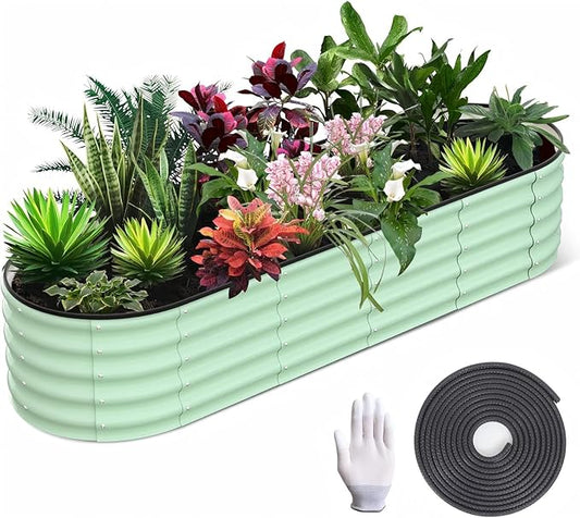 Galvanized Raised Garden Bed, 8x2x1.5Ft Metal Planter Box Outdoor, Oval Open-Ended Base Planter Raised Boxes for Vegetables Flower Herb