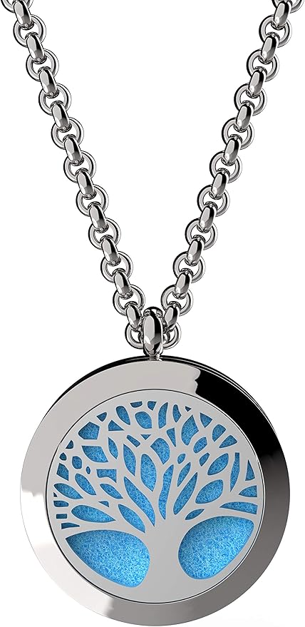 Wild Essentials Tree of Life Essential Oil Diffuser Necklace Gift Set - Includes Aromatherapy Pendant, 24" Stainless Steel Chain, Refill Pads and 10 ml Bottle of Inner Calm 100% Essential Oil