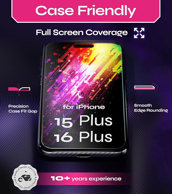 Defenslim Screen Protector for iPhone 15 Plus / 16 Plus (2Pack), Easy Auto-Align Install Kit, 6.7" Tempered Glass, 9H Hardness, Ultra HD Clear, Case Friendly, EasyShield