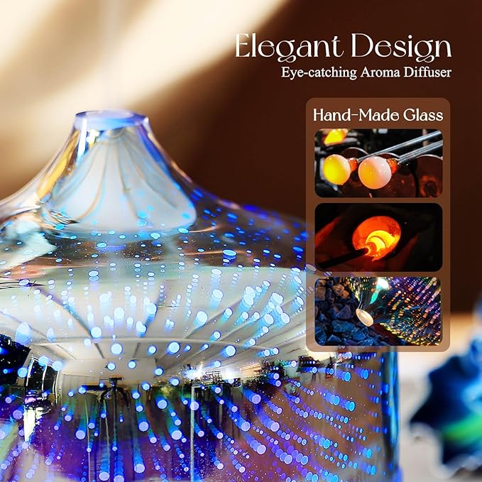 Porseme 500ml Glass Essential Oil Diffuser Aromatherapy Ultrasonic Cool Mist Humidifier 15-21 Running Hours Diffusers with Remote Control for Sleeping Yoga Office Working Spa and Rest