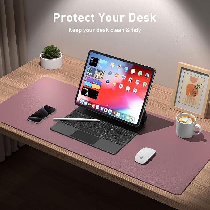 Aothia Leather Desk Pad Protector, Mouse Pad, Office Desk Mat, Non-Slip PU Leather Desk Blotter, Laptop Desk Pad, Waterproof Desk Writing Pad for Office and Home (Dark Pink,36" x 17")
