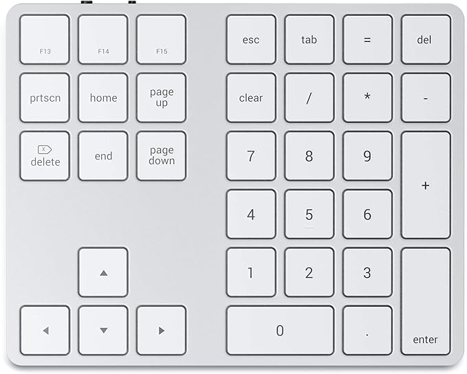 Satechi Bluetooth Extended Numeric Keypad, Slim Rechargeable 34-Key Numberpad, for MacBook Air/Pro M4, iPad Air/Pro M4/M3, iPad mini, Mac mini, iMac - Silver