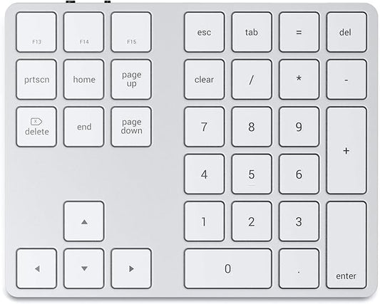 Satechi Bluetooth Extended Numeric Keypad, Slim Rechargeable 34-Key Numberpad, for MacBook Air/Pro M4, iPad Air/Pro M4/M3, iPad mini, Mac mini, iMac - Silver