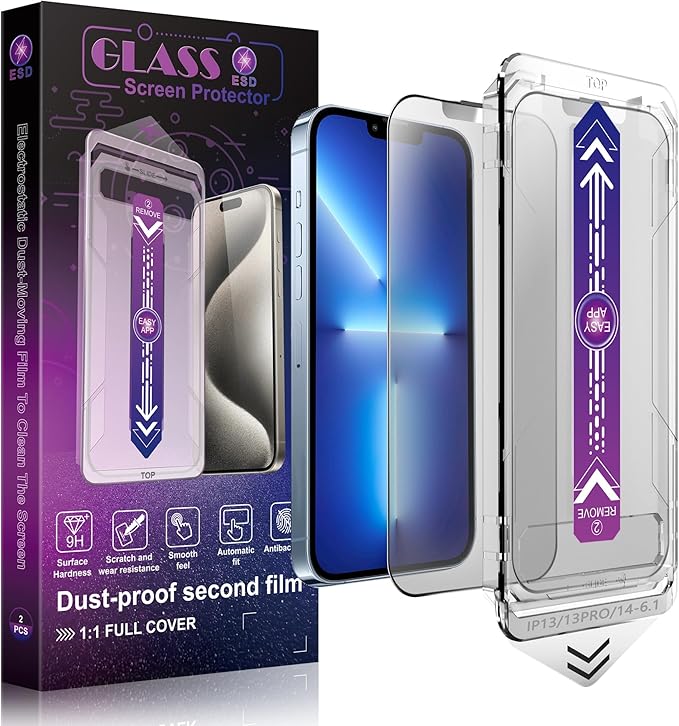 2 Pack Matte Screen Protector for iPhone 16e and iPhone 14 and iPhone 13 and iPhone 13 Pro 6.1-Inch Auto Dust Removal, No Bubbles, Tempered Glass Film, Easy Installation