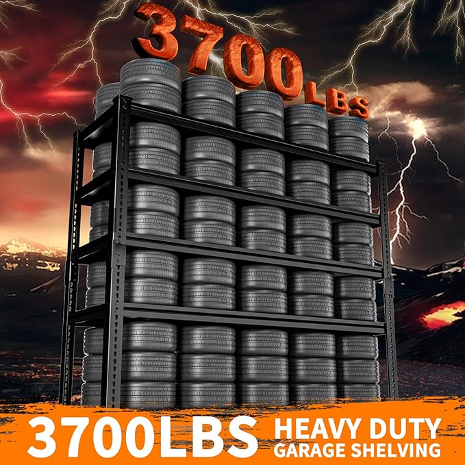 Storage Shelves Heavy Duty 2 PCS,48"L x 18"W x 72"H Garage Storage Shelves Unit Loads 3700LBS, 5-tier Adjustable Metal Industrial Utility Shelf Rack for Kitchen, Laundry Room,Warehouse, Basement