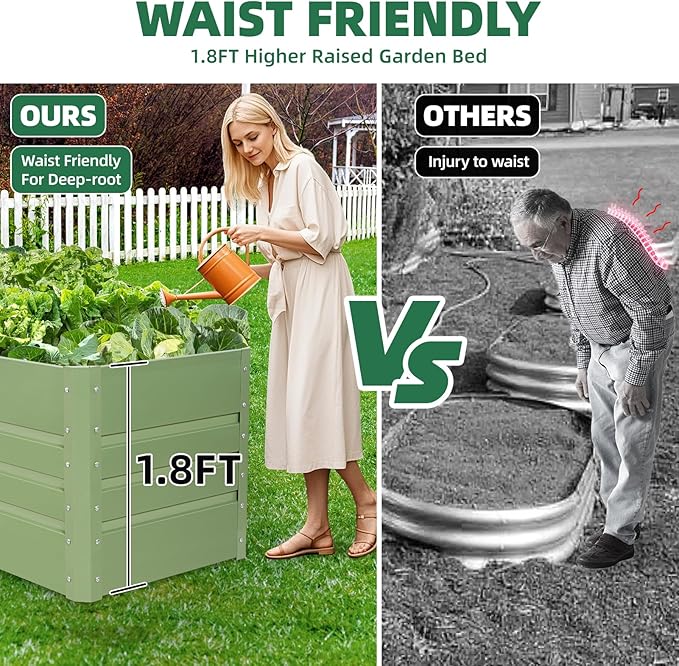 G GOOD GAIN 4x2x1.8ft Raised Garden Bed - Metal Planter Box Outdoor with Weed Barrier Fabric | Deep Root Raised Beds for Gardening Vegetables Flowers Herb Fruits (Olive Green)