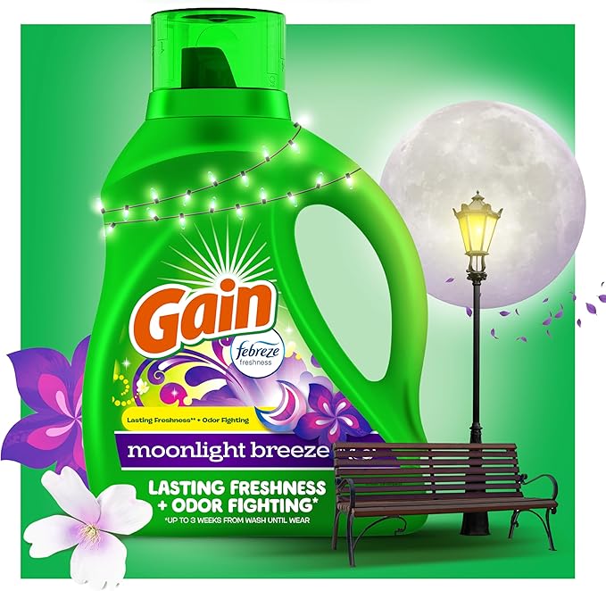 Gain + Aroma Boost Liquid Laundry Detergent, Moonlight Breeze Scent, 107 Loads, 154 Fl Oz, HE Compatible with Febreze and Oxi (125)