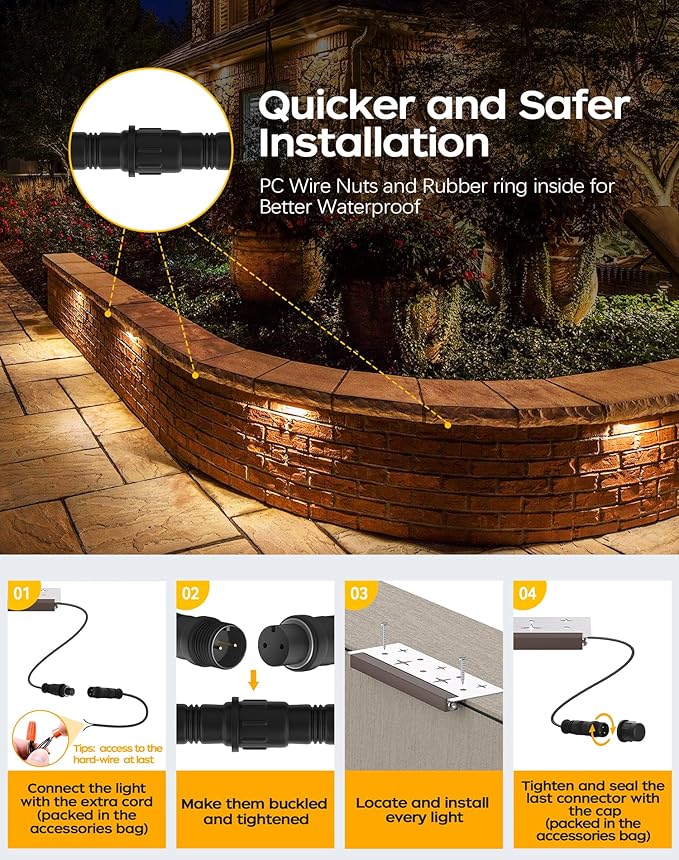 6 Pack 7 Inch Retaining Wall Lights, 2.5W Hardscape Step Lights 12V-36V AC/DC Landscape Lighting, Low Voltage Outdoor Step Lights, IP67 Waterproof Pavers Lights 2700K