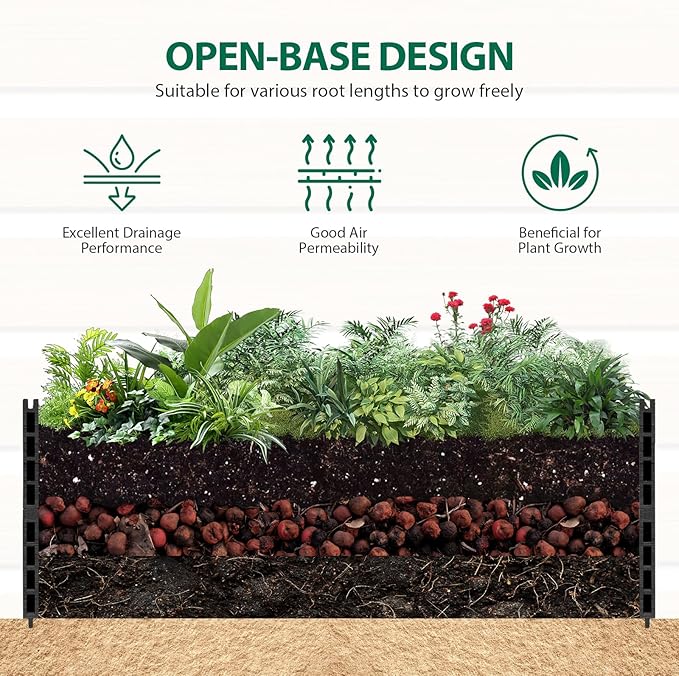 Raised Garden Bed - Expandable Design with Composite Panels & Aluminum Frame - Perfect for Flowers, Vegetables, Herbs - Outdoor Planter Box for Patio, Balcony, Backyard (Black)
