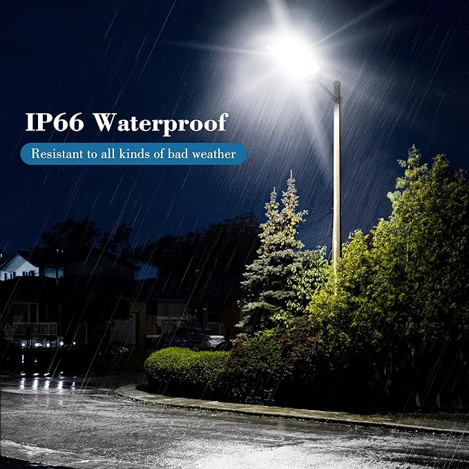 10000W Solar Street Light - 7000K Wide Angle Solar Lights Outdoor with Motion Sensor & Dusk to Dawn, IP66 Waterproof Solar Street Lights Outdoor for Roadway Yard