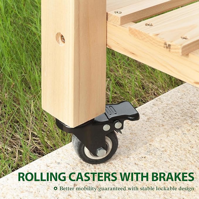 48.03x24.21x32.76in Raised Garden Bed Featuring Legs, Outdoor Elevated Wood Planted Box Equipped with Wheels & Shelf for Vegetable, Flower, Backyard and Patio, Natural