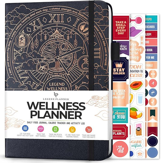 Legend Wellness Planner & Food Journal – Daily Diet & Health Journal with Weight Loss, Measurement & Exercise Trackers – Lifestyle & Nutrition Diary – Lasts 6 Months, A5 size – Mystic Gray