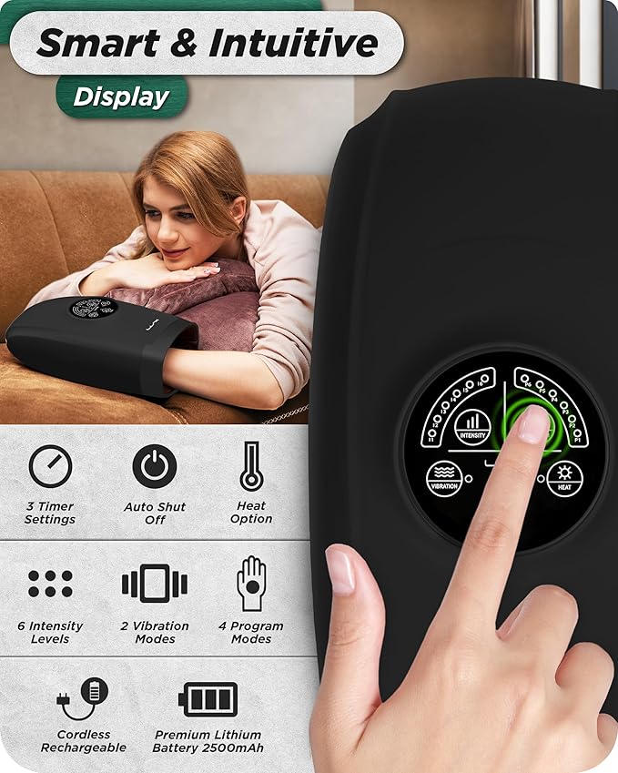 Lunix LX3 Cordless Hand Massager, Shiatsu Massage Machine with Heat and Compression 6 Levels Pressure Point Therapy for Arthritis, Pain Relief, Carpal Tunnel and Finger Numbness