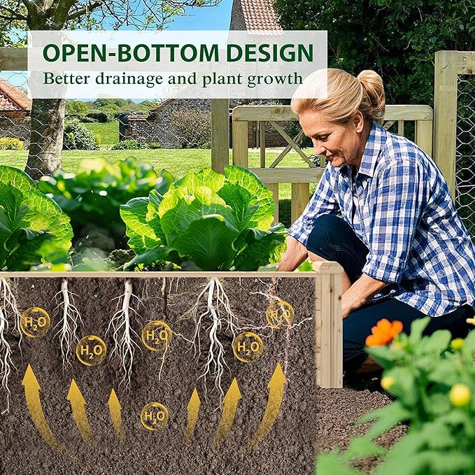 8x4x1 FT Outdoor Wooden Raised Garden Bed, Divisible Elevated Planting Planter Box Kit with Open Base for Vegetables, Flowers, Herbs, Ideal for Outdoor Gardening, Backyard, Patio, Natural