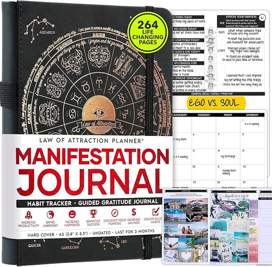 Manifestation Journal - 5 Minute Manifesting & Self Care Journal | 90-Day Undated Daily Planner for Positivity, Affirmations & Gratitude | Guided Mindfulness, Reflection | Vision Board + Stickers