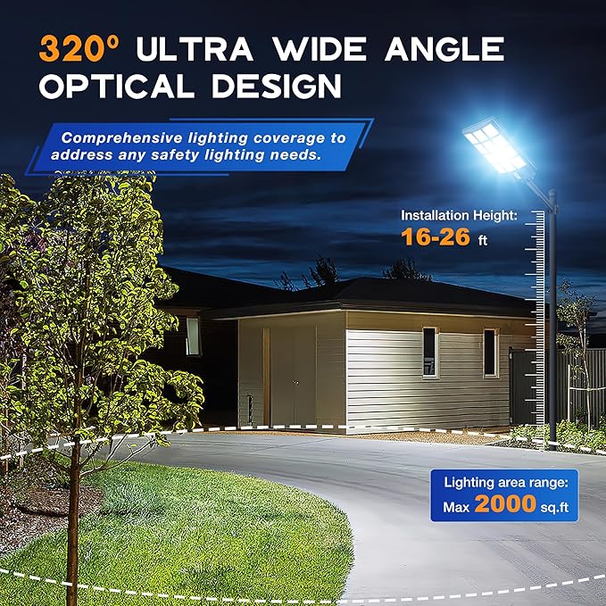 8000W Solar Street Lights Outdoor - 7000K Solar Lights Outdoor Waterproof Dusk to Dawn, Commercial Solar Parking Lot Lights with Motion Sensor, Solar Powered LED Street Light for Yard, Outside(2 Pack)