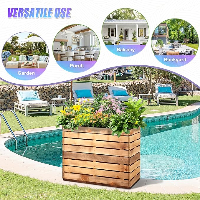 Tall Metal Planter, 12" W×24" H Large Rectangular Planter Box for Outdoor or Indoor, All-Weather Durable Plant Box with Drainage Holes & Removable Shelf for Patio, Porch, Garden, Trees, Flowers