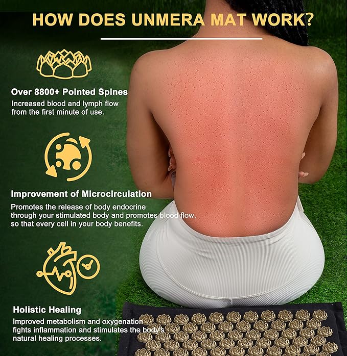 UNMERA Acupressure Mat and Pillow Set,Natural Premium Linen & Coconut Fiber Filling,for Back/Neck Pain Relief, Sciatic, Headache and Muscle Relaxation, Comes with Carrying Bag