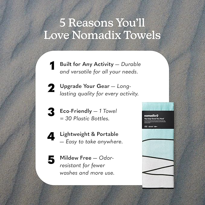 Nomadix Original Towel - Perfect for Beach, Pool, Travel, Camping, Yoga - Made with Recycled Materials - Super Absorbent - Sand Resistant
