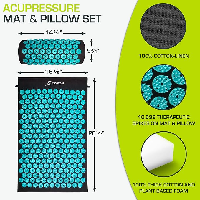 ProsourceFit Acupressure Mat and Pillow Set for Back/Neck Pain Relief and Muscle Relaxation