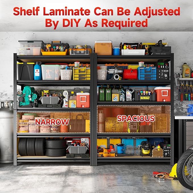 5-Tier Adjustable Heavy Duty Metal Storage Shelves Unit, 72" Tall Garage Shelving Rack for Basement, Kitchen, Office, Warehouse & Pantry - Versatile Metal Shelving Organizer