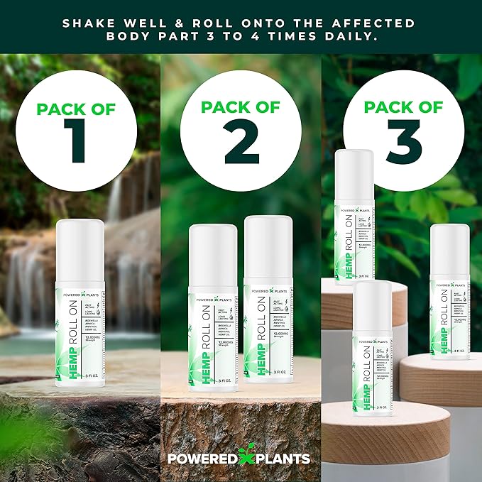 Hemp Oil Roll On - Menthol Rub with Boswellia & Arnica - 12,000mg Extra Strength Oil for Muscle Discomfort by Powered X Plants - Pack of 2, 3 fl.oz.
