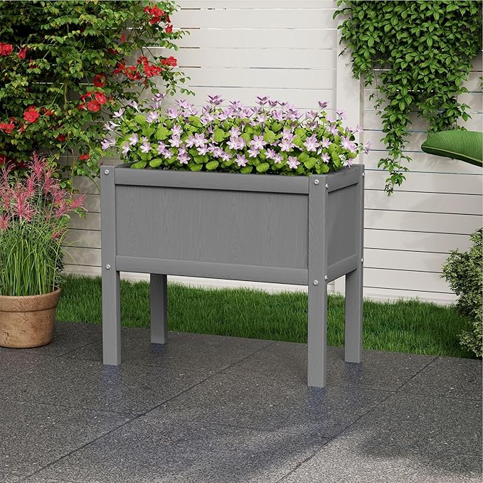 Raised Garden Bed with Drainage Hole Waterproof HDPE Elevated Planter Box with Legs Stable and Durable to Plant Herb Vegetable Flower,Patio,Balcony Outdoors/Indoors Gray