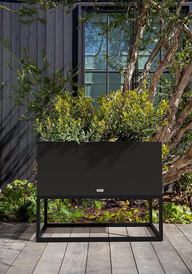 Veradek Block Series Raised Long Box Planter for Patio & Garden | Durable All-Weather Use with Aluminum Stand | Modern Décor for Herbs, Flowers