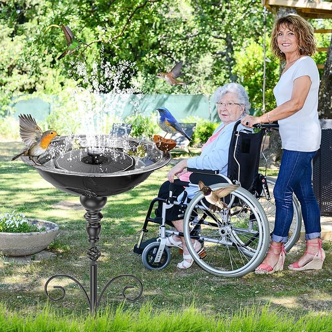 35In Bird Bath for Outside, Vintage Metal Birdbaths & Birdfeeder with 5 Prong Bases for Outdoors, Freestanding Bird Feeder Bowl with for Garden Yard Lawn Decor (Vintage Silver)