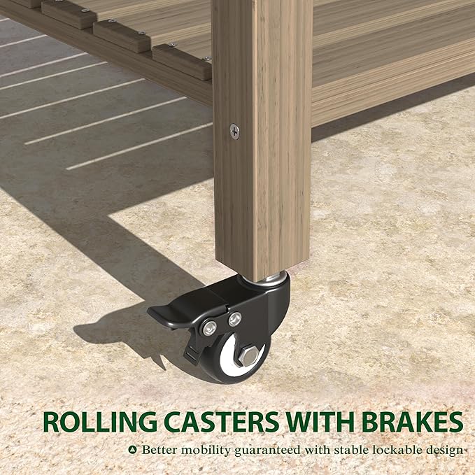 47.1x22.6x32.7in Raised Garden Bed Featuring Legs, Outdoor Elevated Wood Planted Box Equipped with Wheels & Shelf for Vegetable Flower, Backyard and Patio, Light Mocha Brown