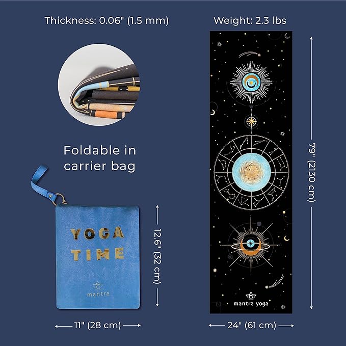 Mantra Yoga Travel PRO 1.5mm - Foldable Fitness & Exercise Mat with Bag | Lightweight, Compact & Eco-Friendly | Non-Slip & Washable | For All Types of Yoga | 72" L x 24" W | 2.6 lbs
