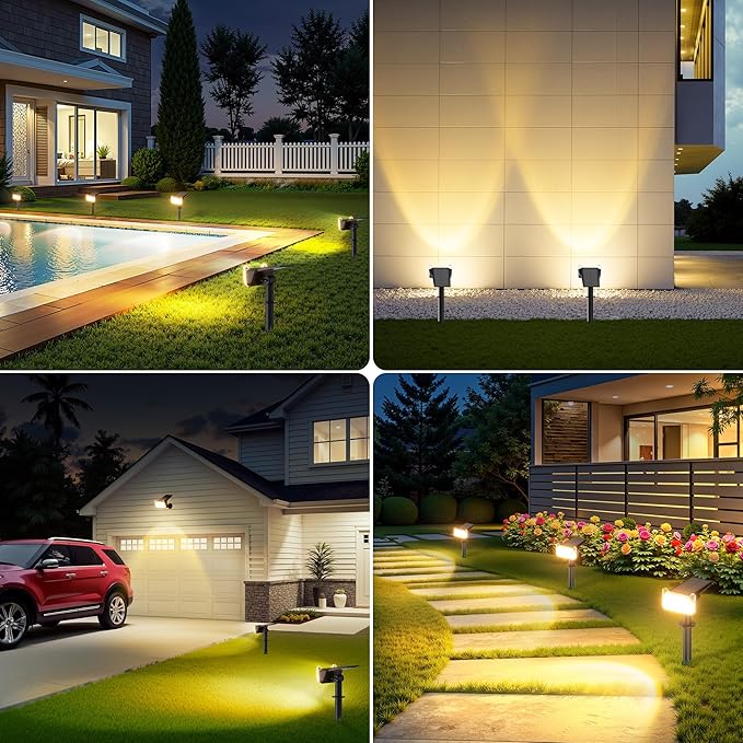 LETMY Solar Spot Lights Outdoor Waterproof with Bigger LED, 6 Pack 135°Adjustable Solar Lights Outdoor, 2-in-1 Wall Lights & 2 Modes Landscape Spotlights for Tree Yard Pathway Garden Decor(Warm White)