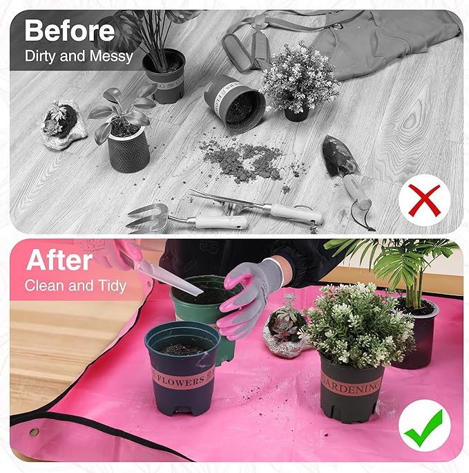 WORKPRO 5PCS Garden Tool Set, Powder Coating Compact Aluminum Gardening Tool Set with Repotting Mat, Outdoor Garden Hand Tools, Ideal Gardening Gift, Pink