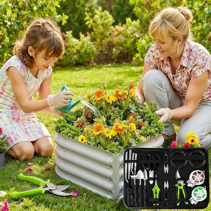 Gardening Tools 20-Piece Gardening Hand Tools, Garden Tools Set for Beginner, Includes Bonsai Wire Kit, Plant Mat & Mini Rake, Gifts for Women