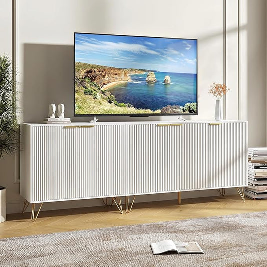 TV Stand for 75 inch TV Modern Entertainment Center Cabinet with 5 Doors Wood Media Console Storage Cabinets for Living Room Bedroom, White