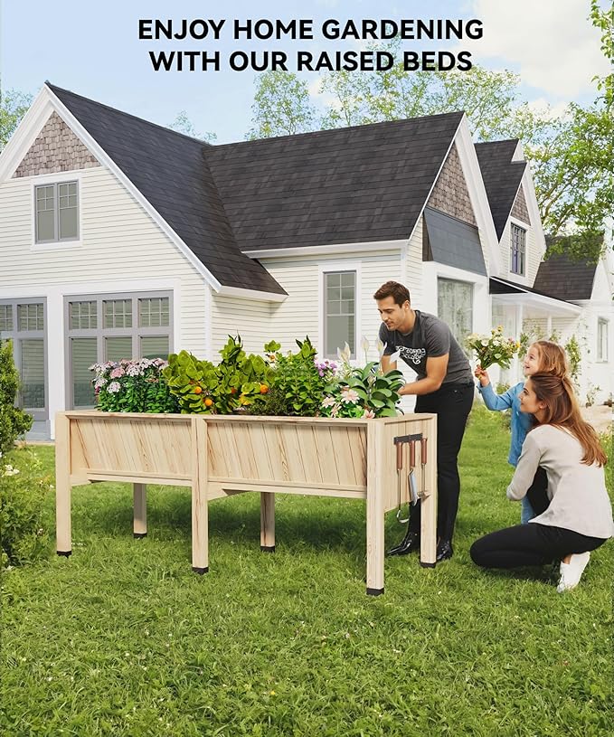 Raised Garden Bed 6 x 2 x 2.5FT, Raised Garden Beds Outdoor with 6 Legs, Detachable Liner, Wooden Raised Planter Box for Backyard, Patio, Balcony