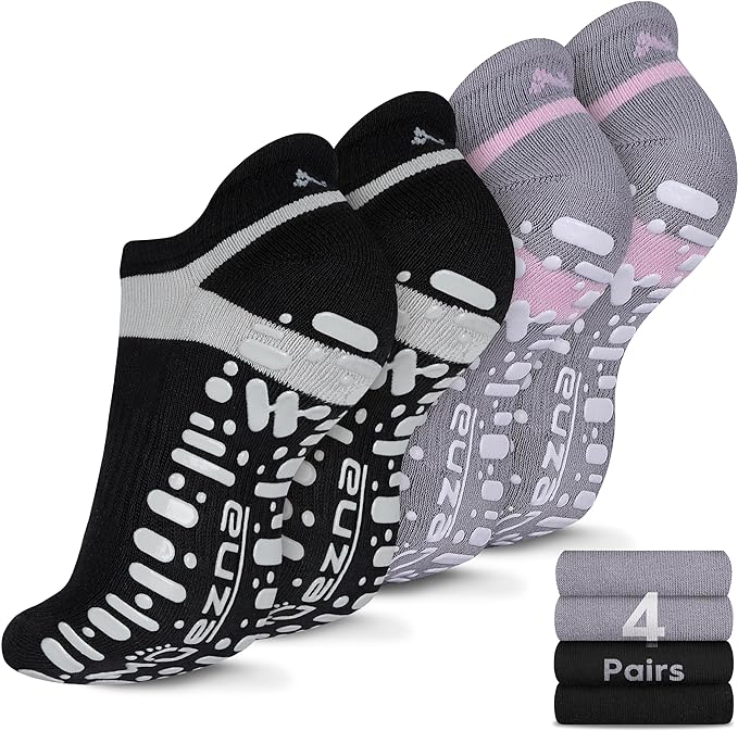 Muezna Non Slip Yoga Socks for Women, Anti-Skid Pilates, Barre, Hospital Socks with Grips, Size 5-10